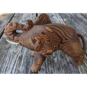 Vintage Mid Century CRYPTOMERIA Wood Elephant Figurine 7"‎ Tall Woco JAPAN